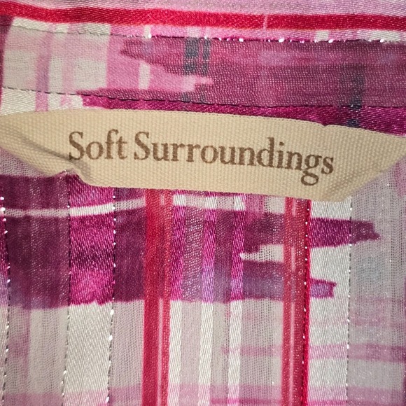Soft Surroundings Shirt Womens XL Pink‎ White Button Up Long Sleeve Artsy Sheer - Picture 5 of 14